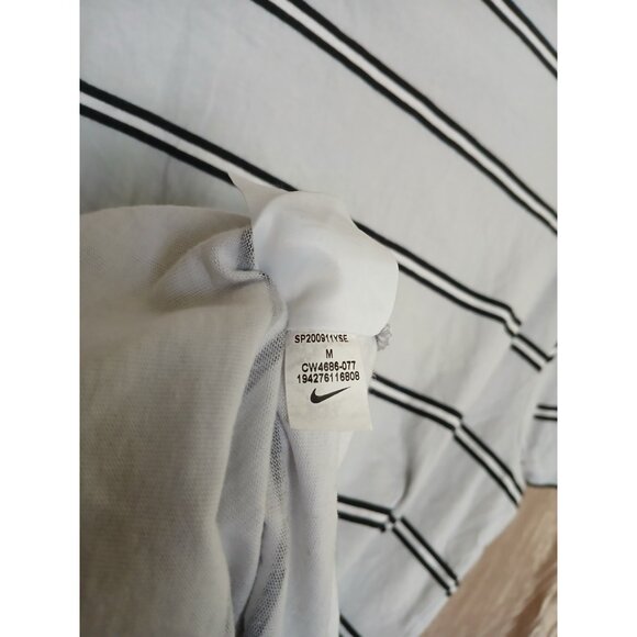 Nike Air Max 90 Embroidered Logo T Shirt Mens M White Striped Cotton CW4686-077 - Picture 10 of 11